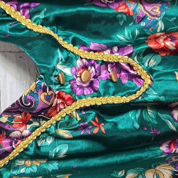 Vintage Expressions By California Dynasty Teal Floral Print Satin Slip Dress - Picture 4 of 8